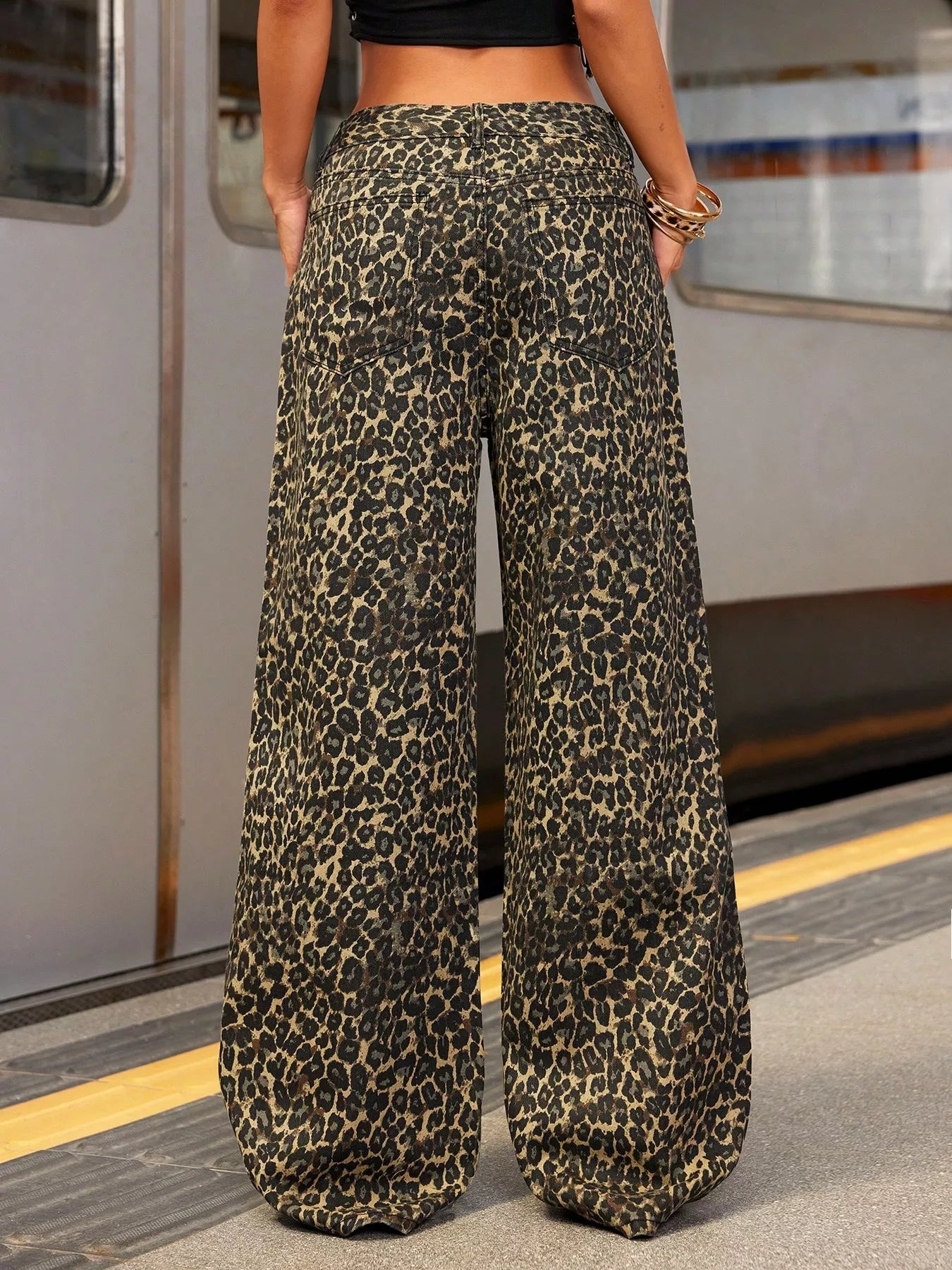 Leopard Print Wide Leg Jeans