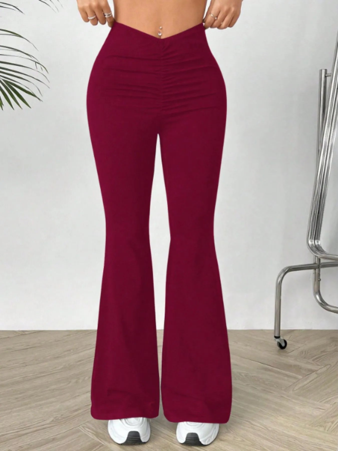 High Waisted Flare Pants Burgundy