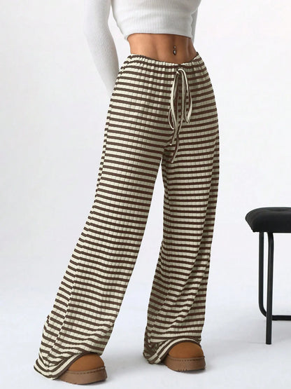Striped Wide Leg Drawstring Pants