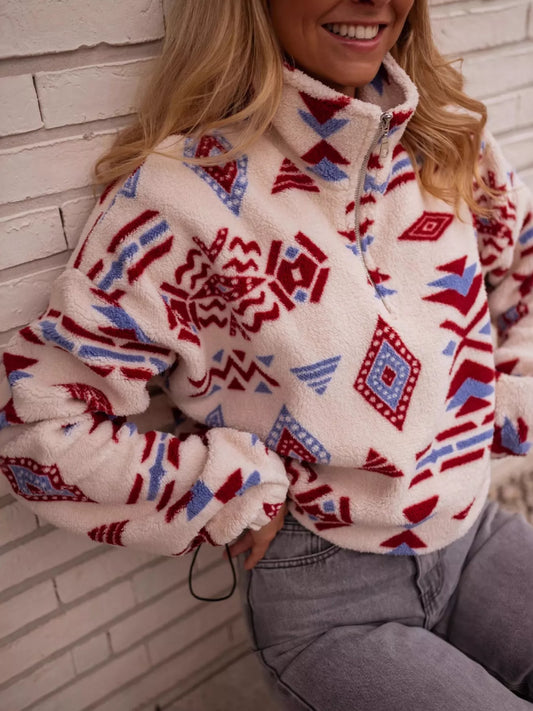 Geometric Pattern Fleece Sweatshirt