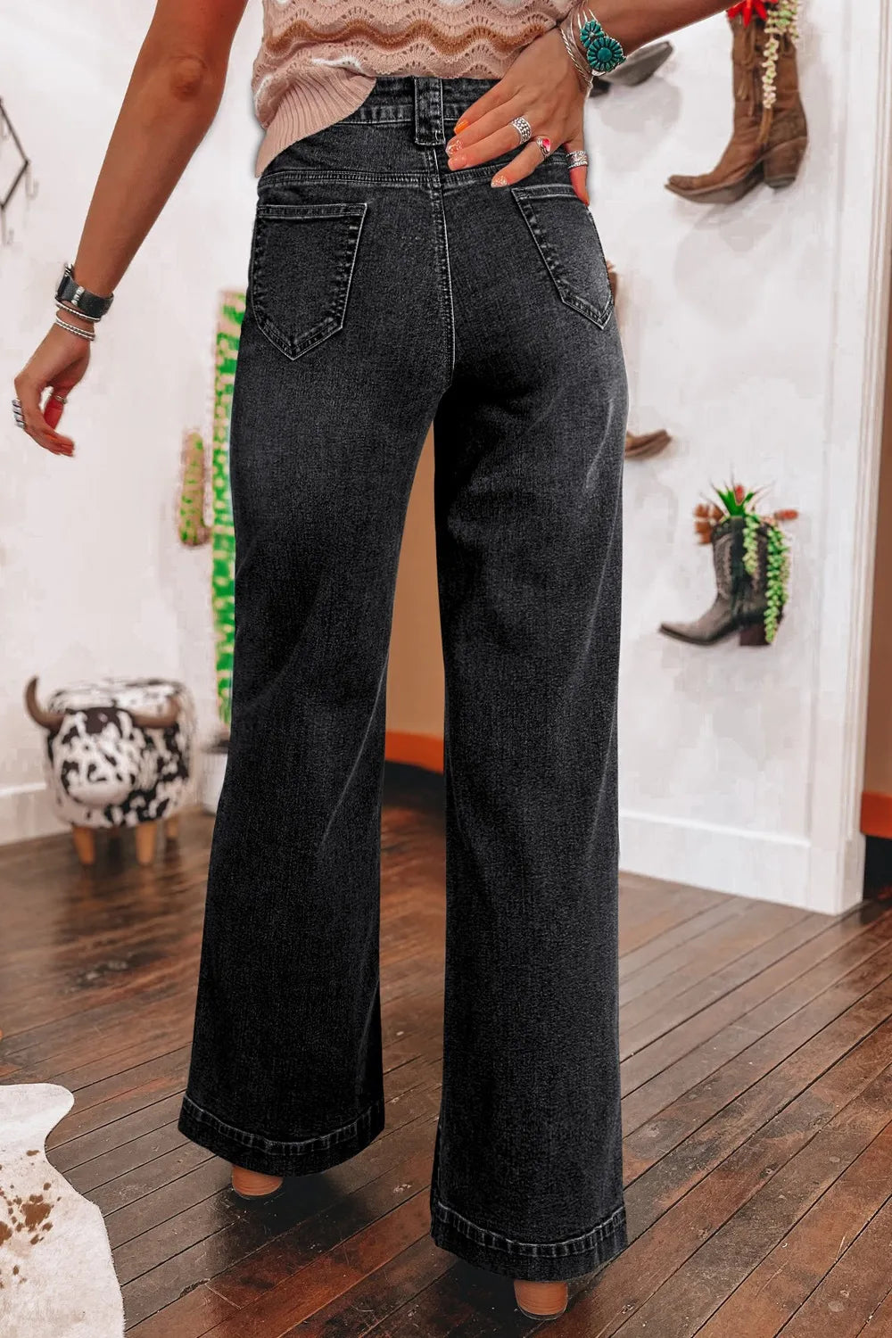 Wide Leg Pocketed High Waist Jeans