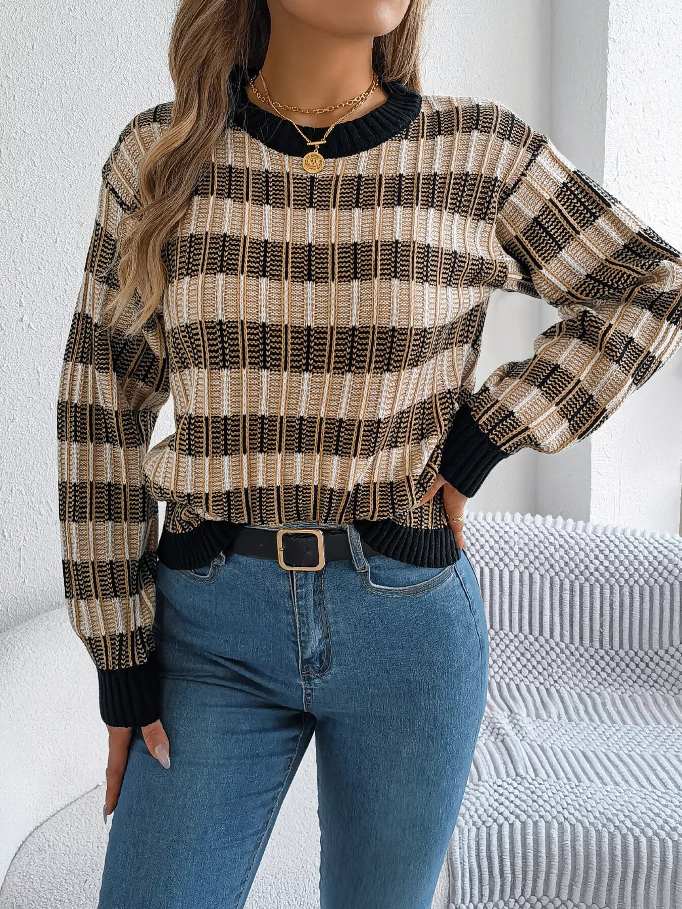 Striped Round Neck Long Sleeve Sweater