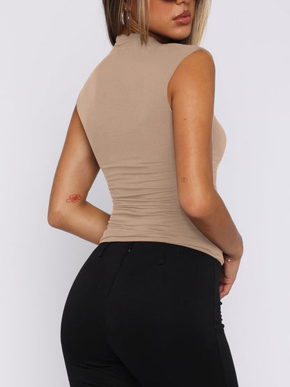 Lovelet Ruched Mock Neck Tank Khaki