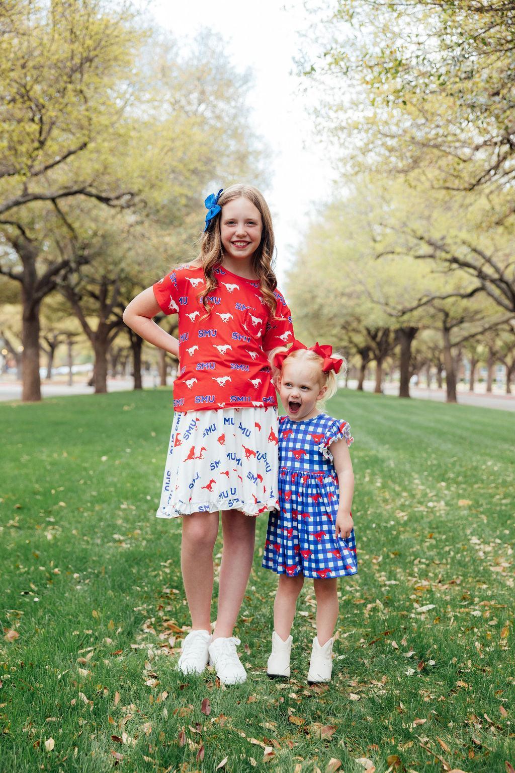 SMU Plaid Mustang Flutter Twirl Dress