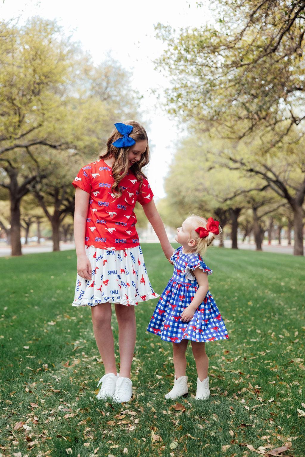 SMU White Mustang Ruffle Twirl Skort