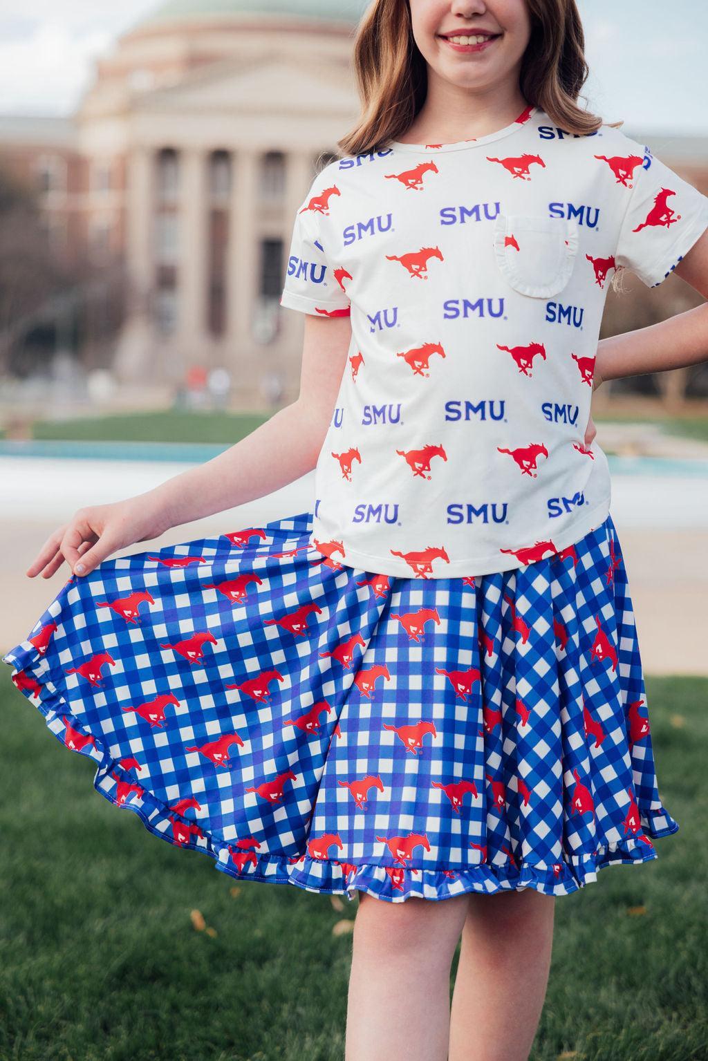 SMU Plaid Mustang Ruffle Twirl Skort