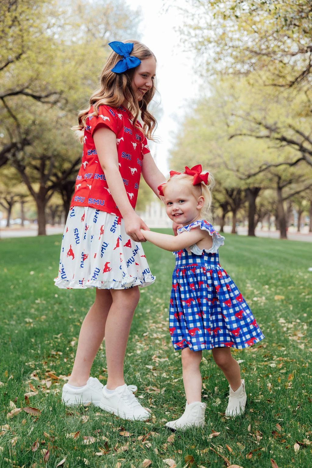 SMU Plaid Mustang Flutter Twirl Dress