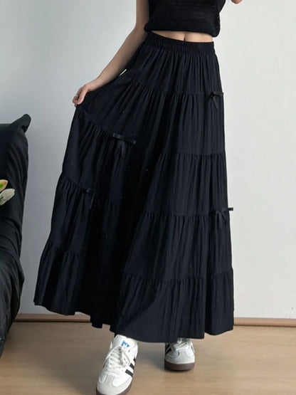 Tiered Elastic Waist Maxi Skirt Black