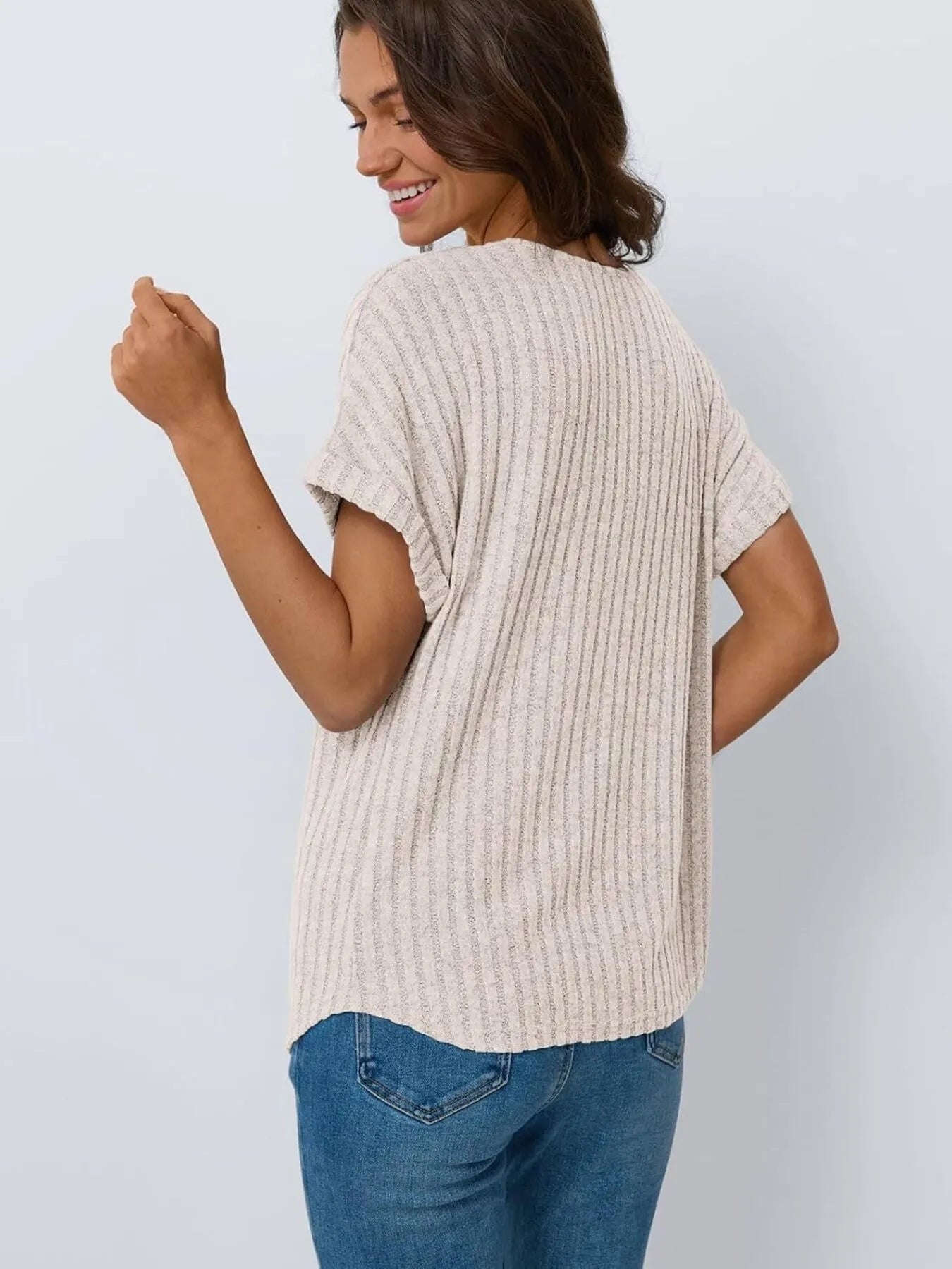 Casual Ribbed Knit Short Sleeve T-Shirt