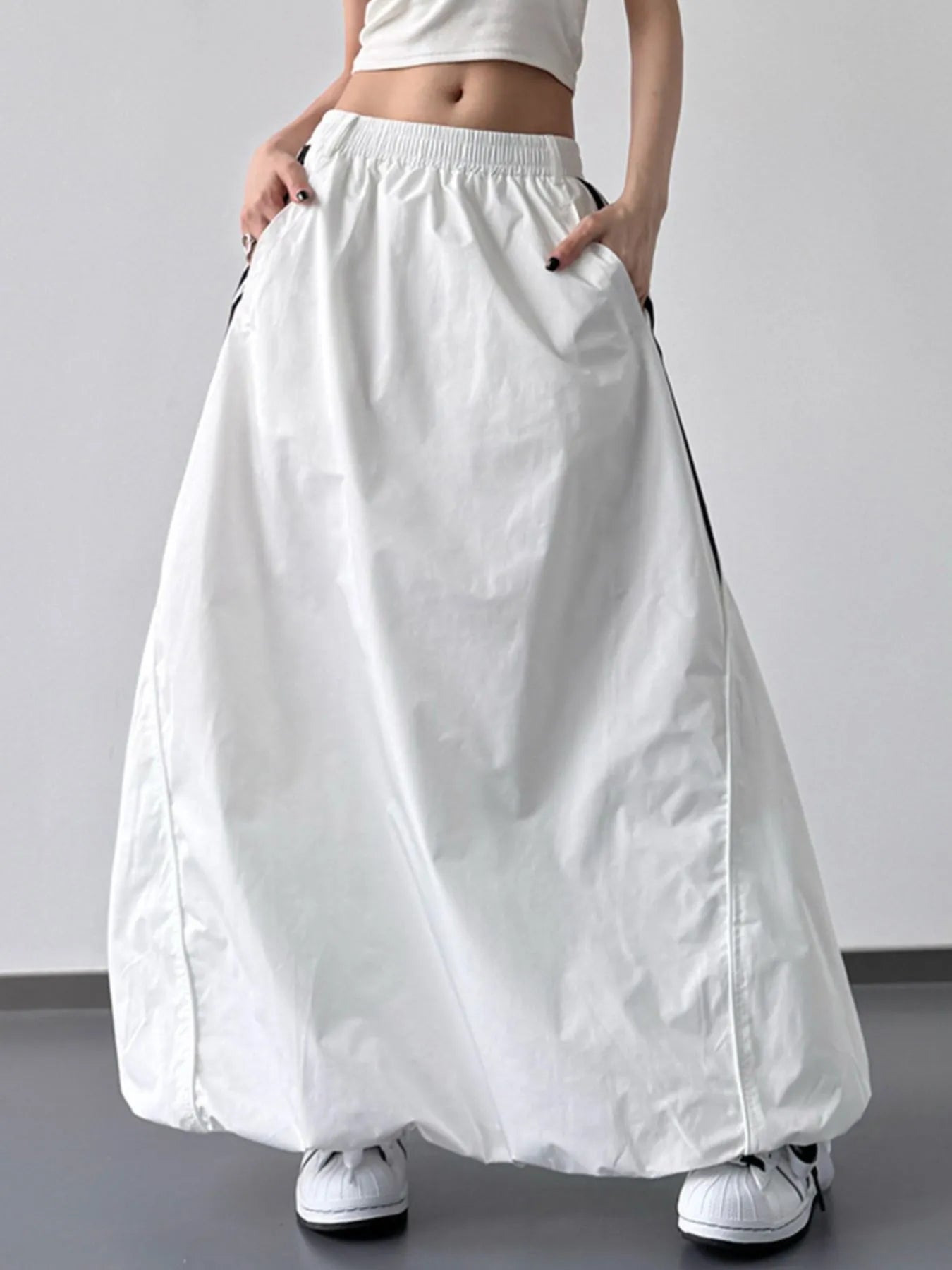 Striped Elastic Waist Maxi Skirt