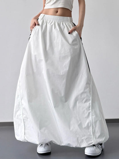 Striped Elastic Waist Maxi Skirt