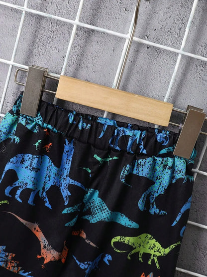 Children's Dinosaur Short Sleeve Hooded Top and Pants Set