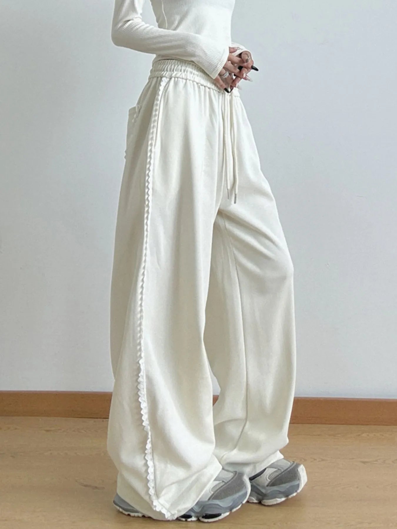 Loose Fit Wide Leg Casual Drawstring Pants