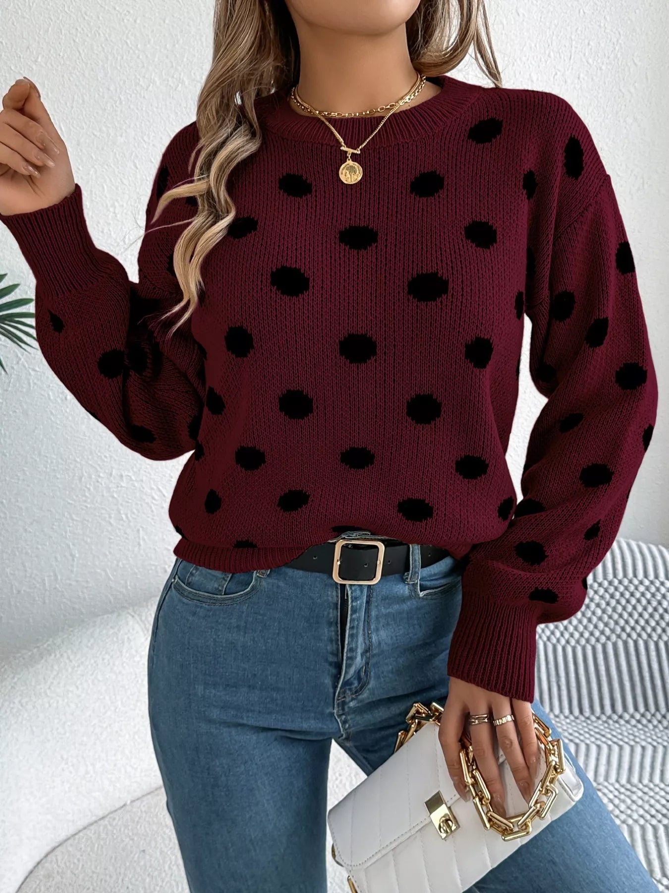Polka Dot Round Neck Sweater