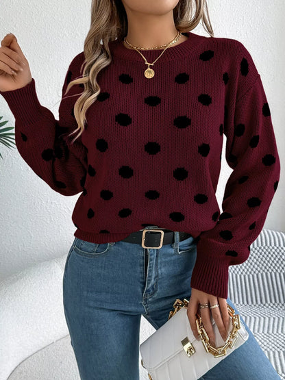 Polka Dot Round Neck Sweater