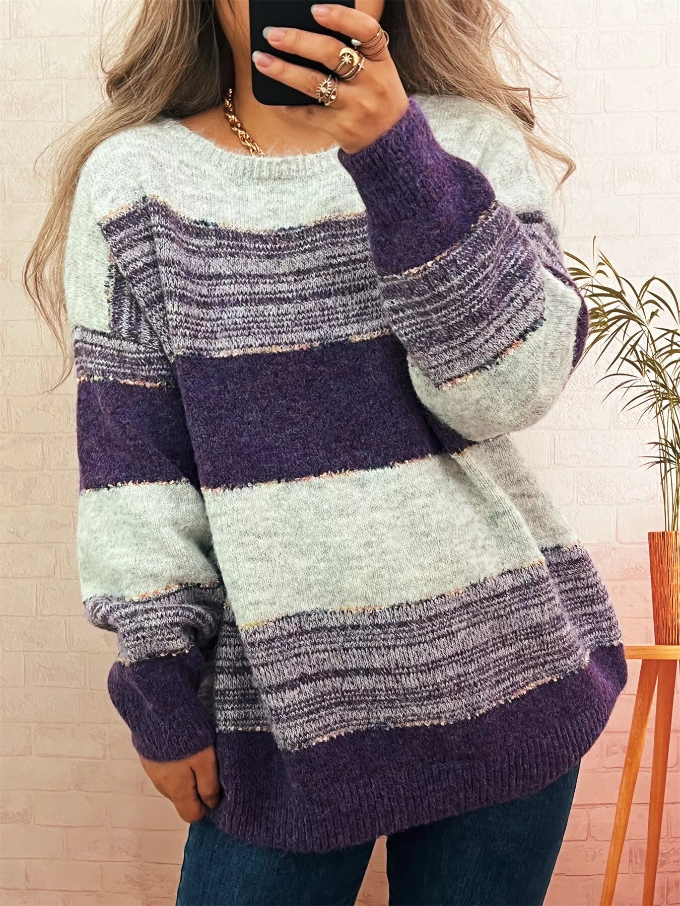 Color Block Dropped Shoulder Sweater