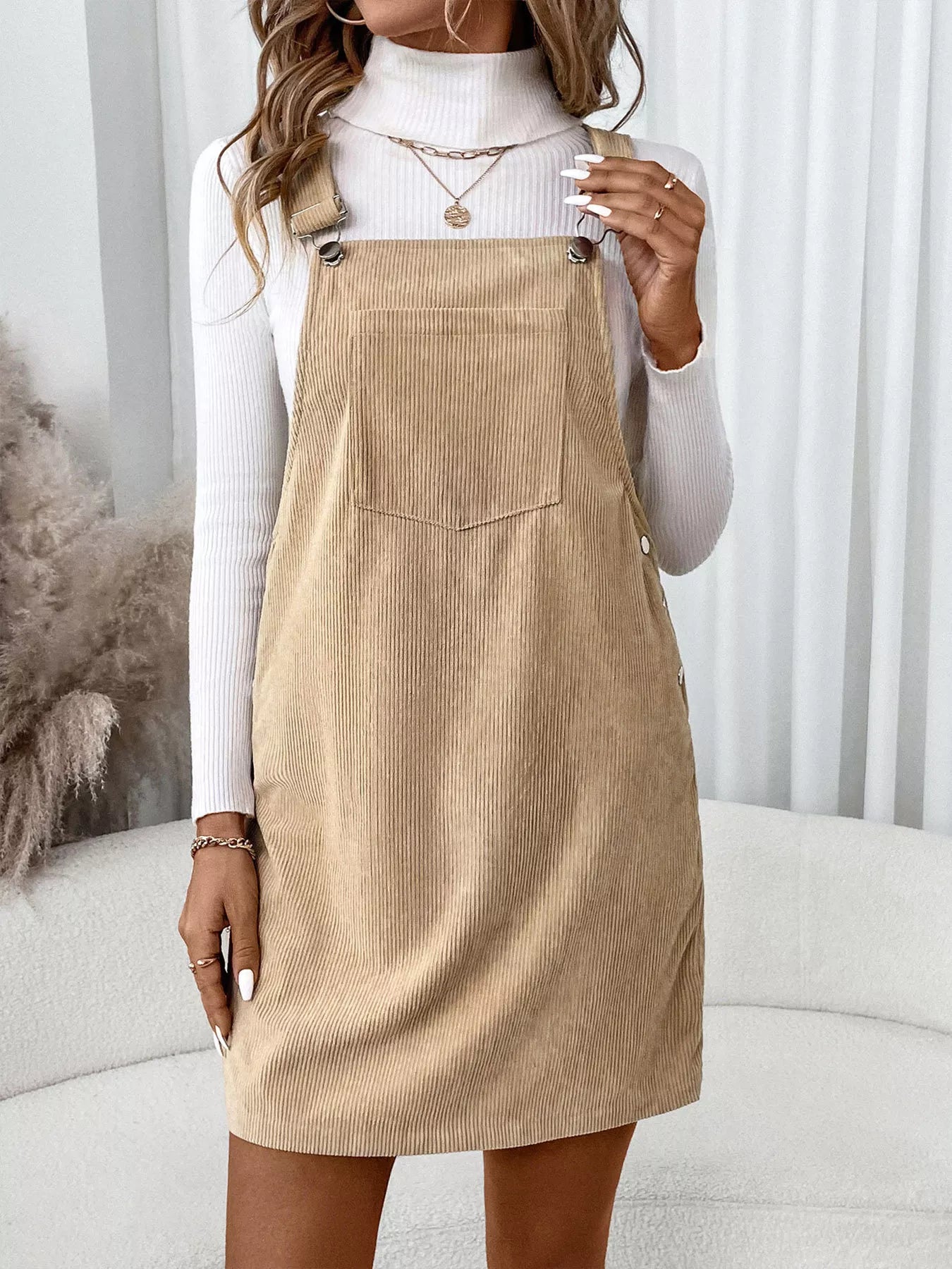 Casual Corduroy Overall Dress