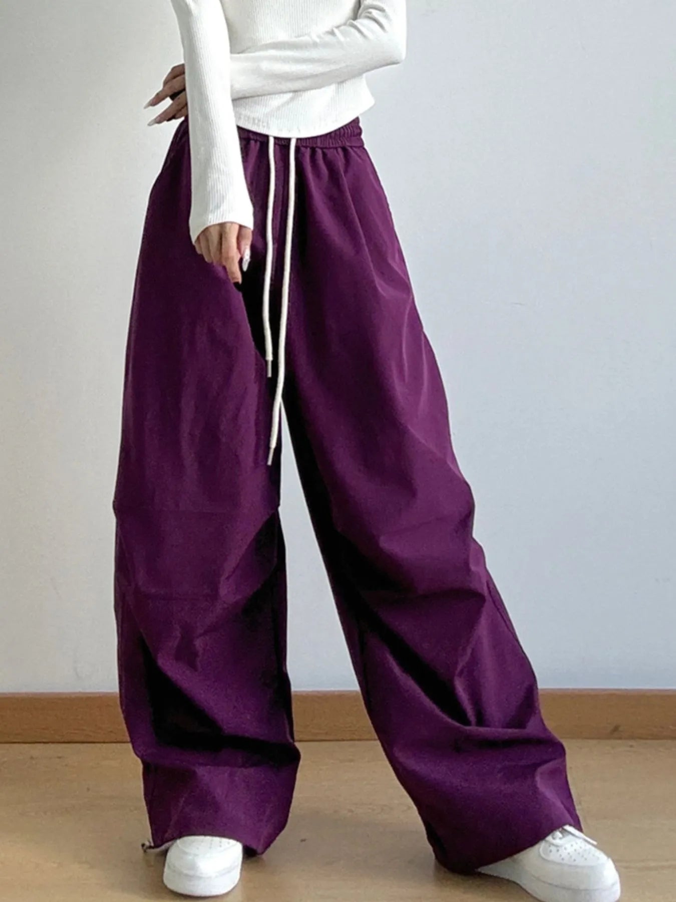 Oversized Wide Leg Drawstring Pants Deep Purple