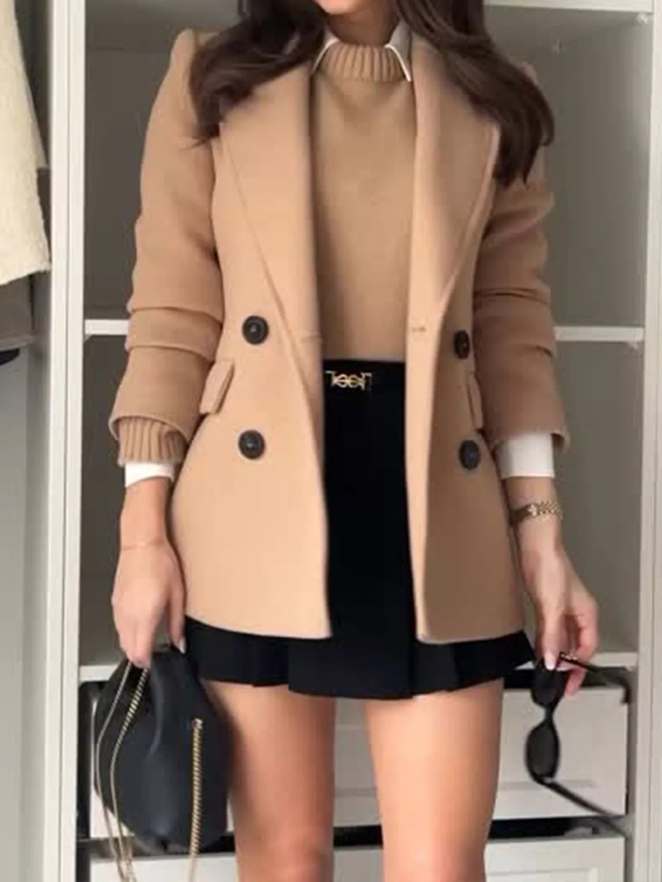 Lapel Collar Double-Breasted Blazer