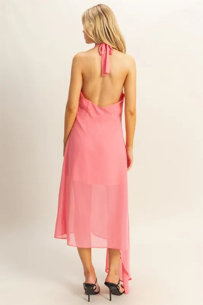 HYFVE Chiffon Halter Asymmetrical Hem Dress