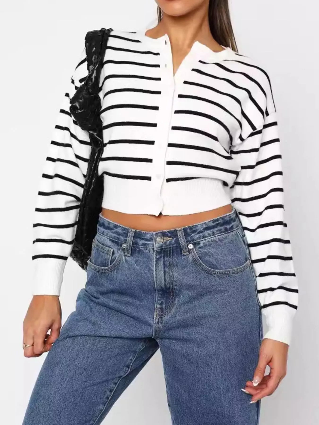 Striped Button Up Cardigan Black And White Stripes