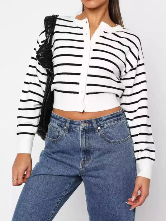 Striped Button Up Cardigan Black And White Stripes