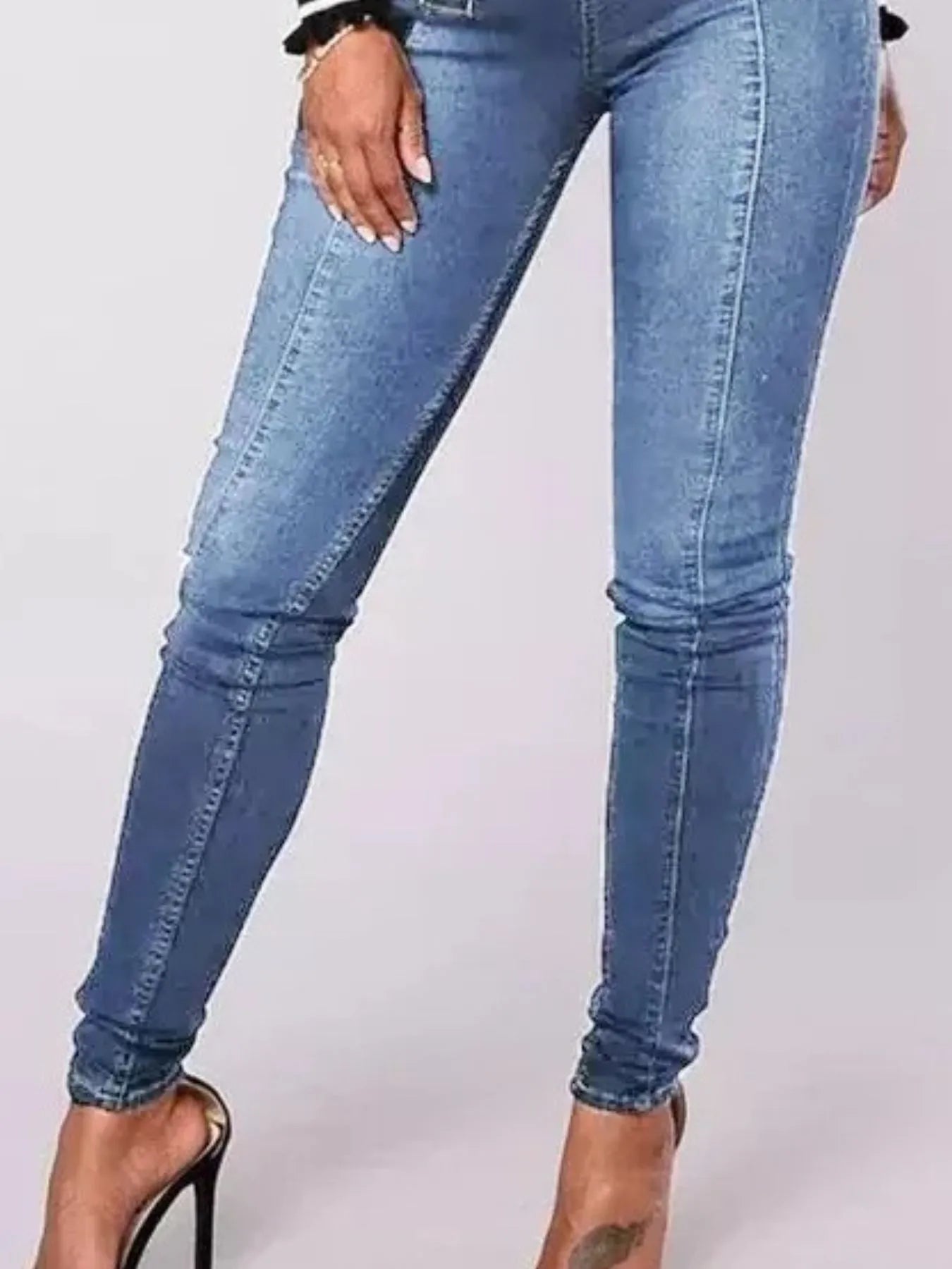 Full Size High-Waisted Double-Breasted Skinny Jeans Plus Size