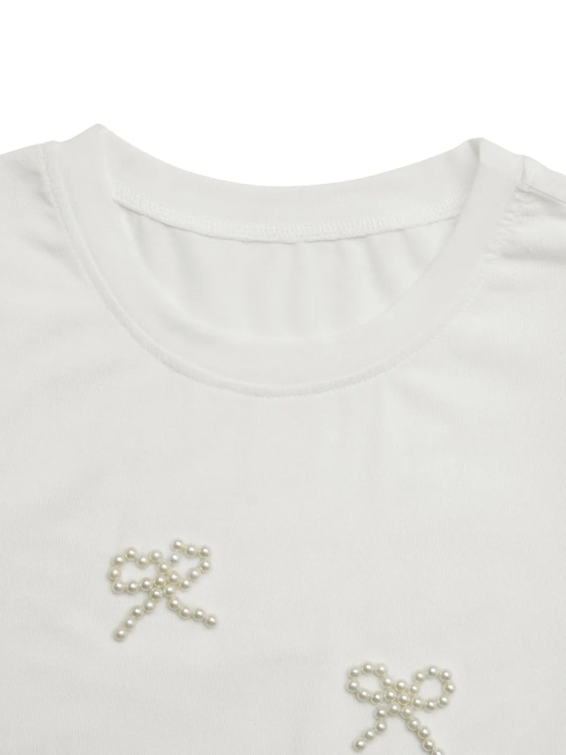 Pearl Bow Puff Sleeve T-Shirt