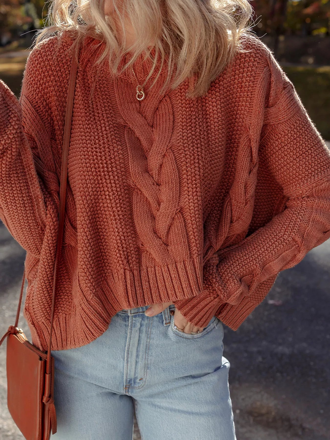 Cable-Knit Chunky Fit Slouchy Textured Sweater