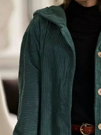 Full Size Corduroy Hooded Button-Up Jacket Plus Size