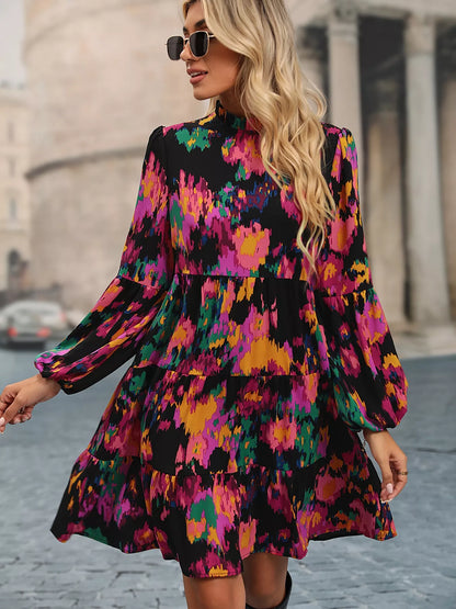 Printed Balloon Sleeve Mini Dress