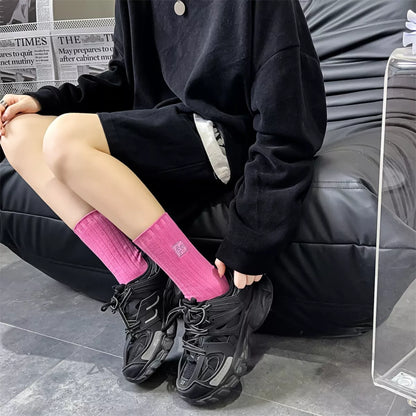 Breathable Ribbed Knit Crew Socks