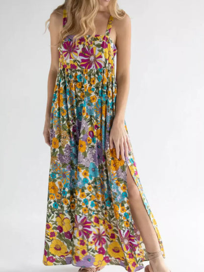 Full Size Square Neck Cami Dress with Side Slit Plus Size Yellow