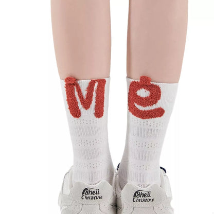 Breathable Letter Crew Socks White One Size