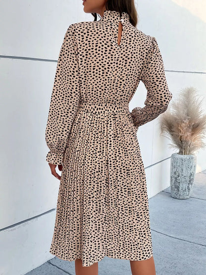 Animal Print Mock Neck Flounce Sleeve Dress