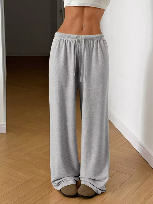 Drawstring Wide Leg Pants Light Gray