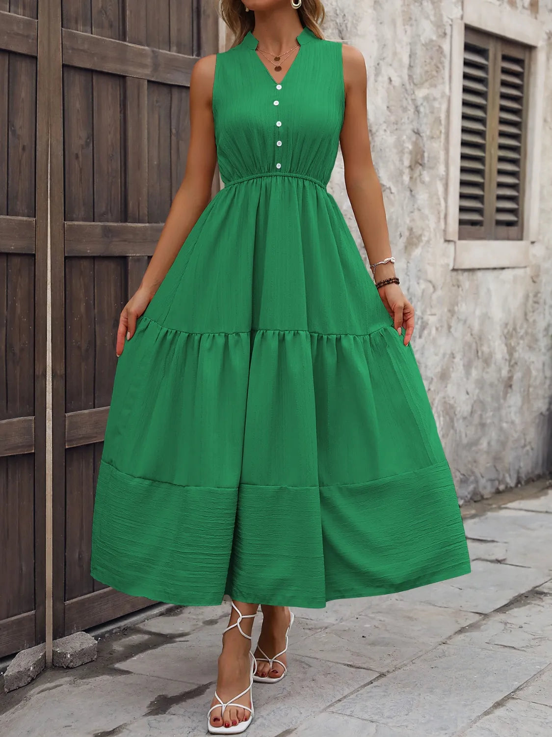 Notched Sleeveless Maxi Tank Dress