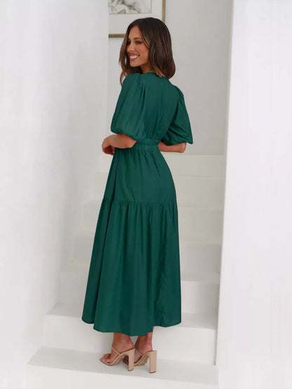 Tiered Puff Sleeve Midi Dress