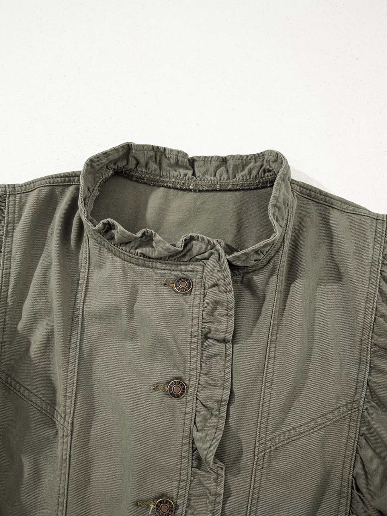 Ruffled Patchwork Denim Jacket Vest