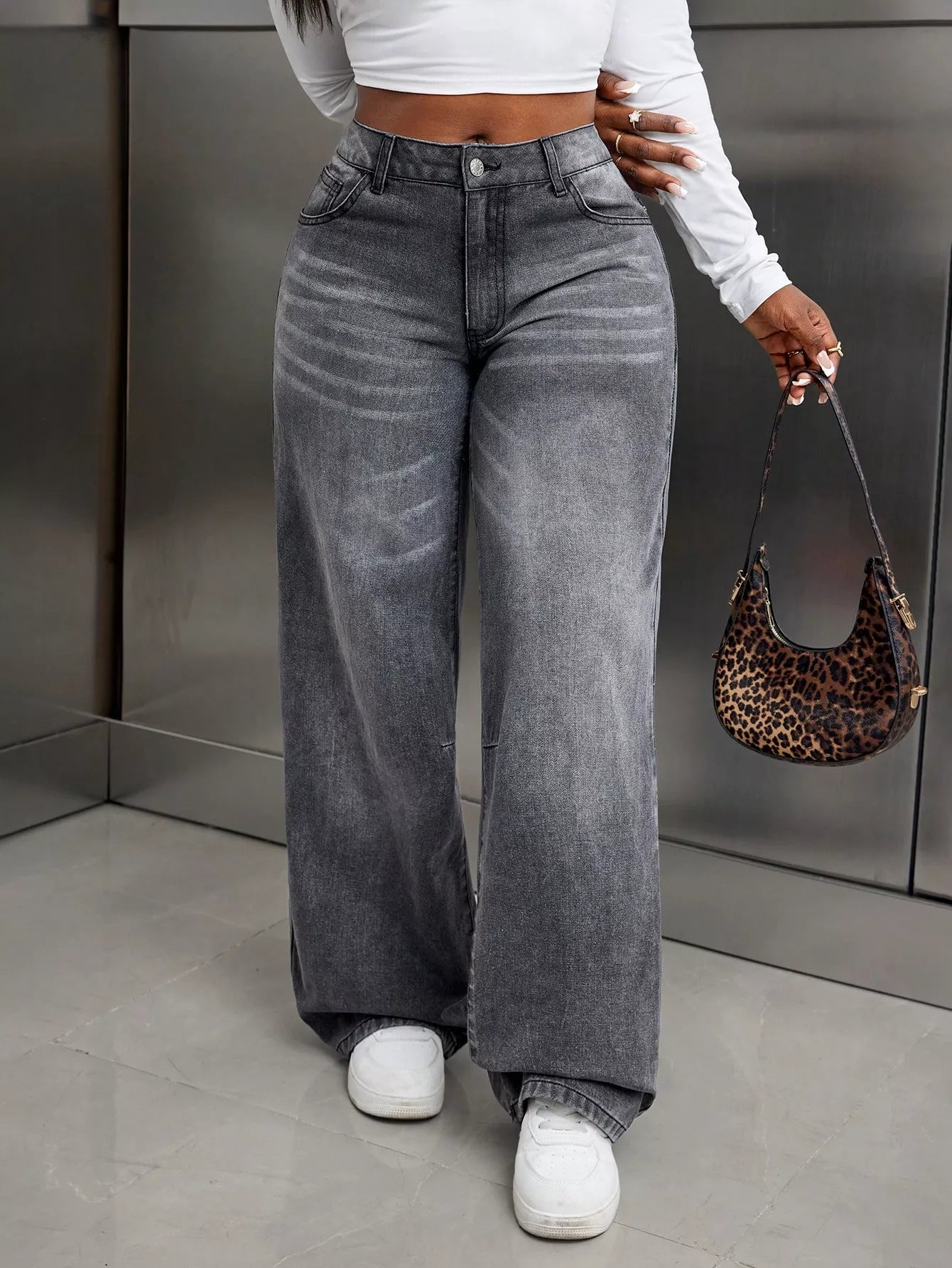 High Waist Wide Leg Jeans Gray