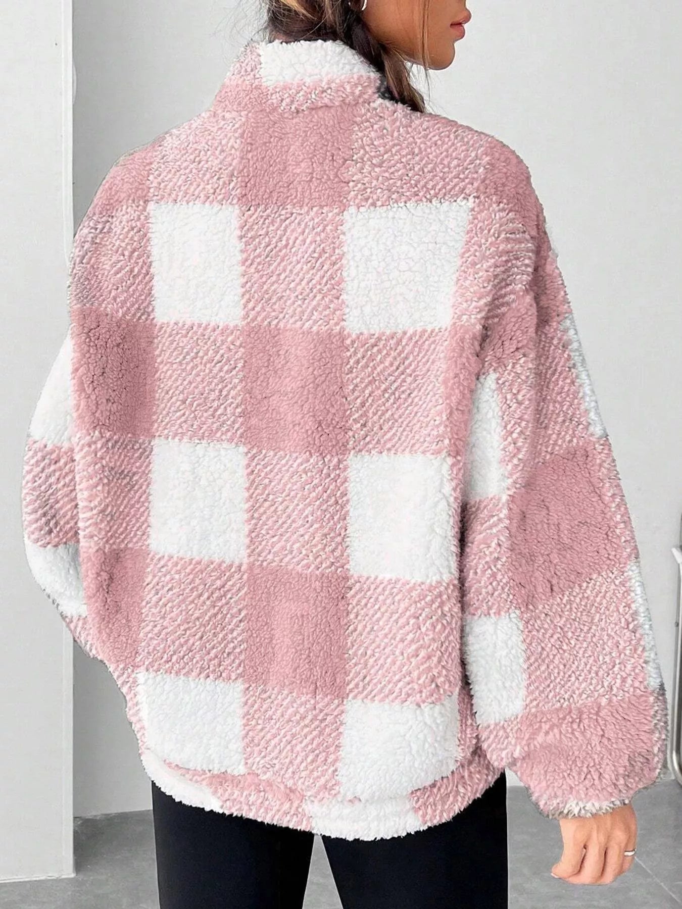 Full Size Plaid Sherpa Long Sleeve Sweatshirt Plus Size