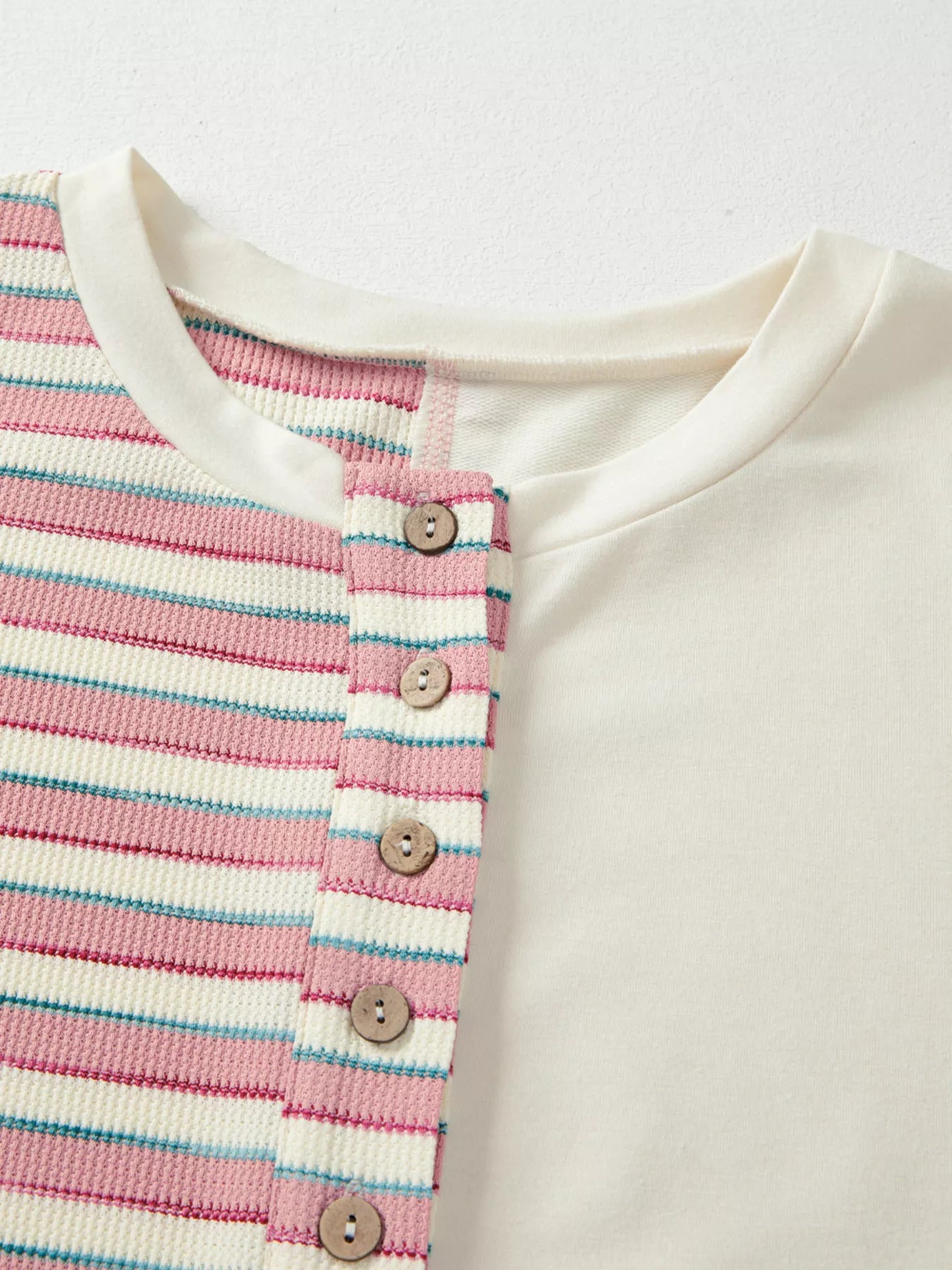 Stripe Stitched Detail Color Block Patchwork Oversized Top