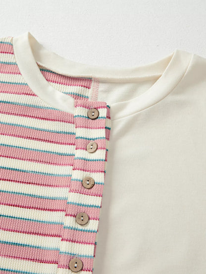 Stripe Stitched Detail Color Block Patchwork Oversized Top