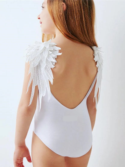 Backless Wide Strap Parent-Child Swimwear Kid-White