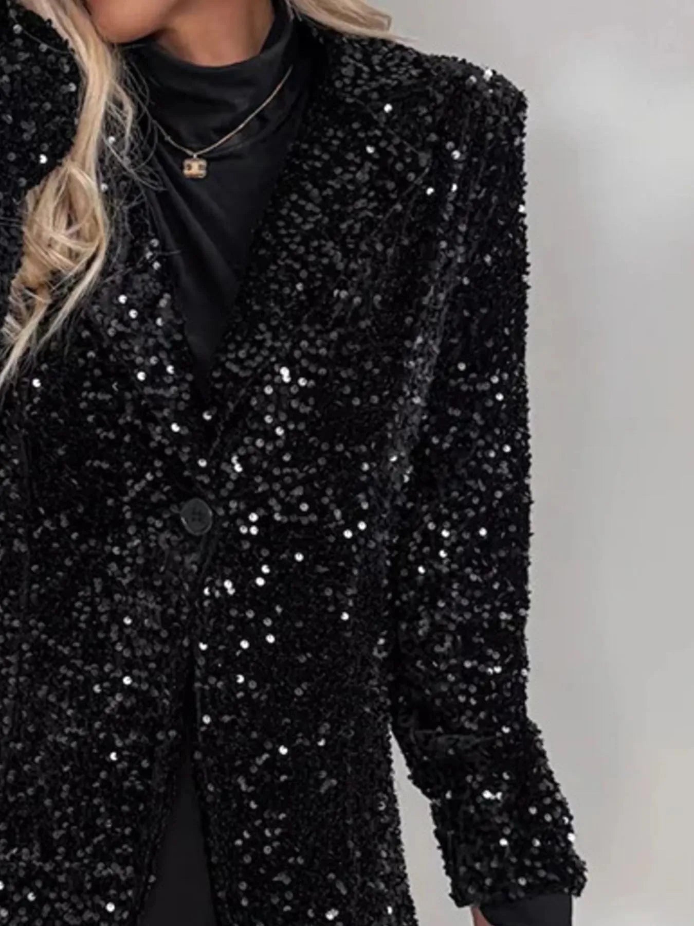 Sequin Lapel Collar Long Sleeve Blazer