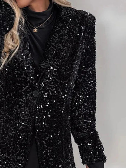 Sequin Lapel Collar Long Sleeve Blazer