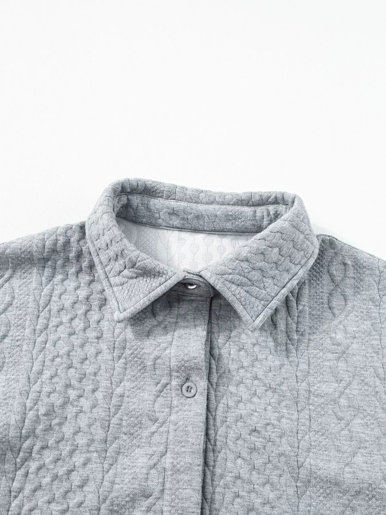 Cable Texture Puff Sleeve Loose Shacket