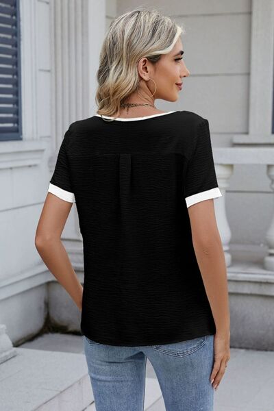Cutout Round Neck Short Sleeve Top