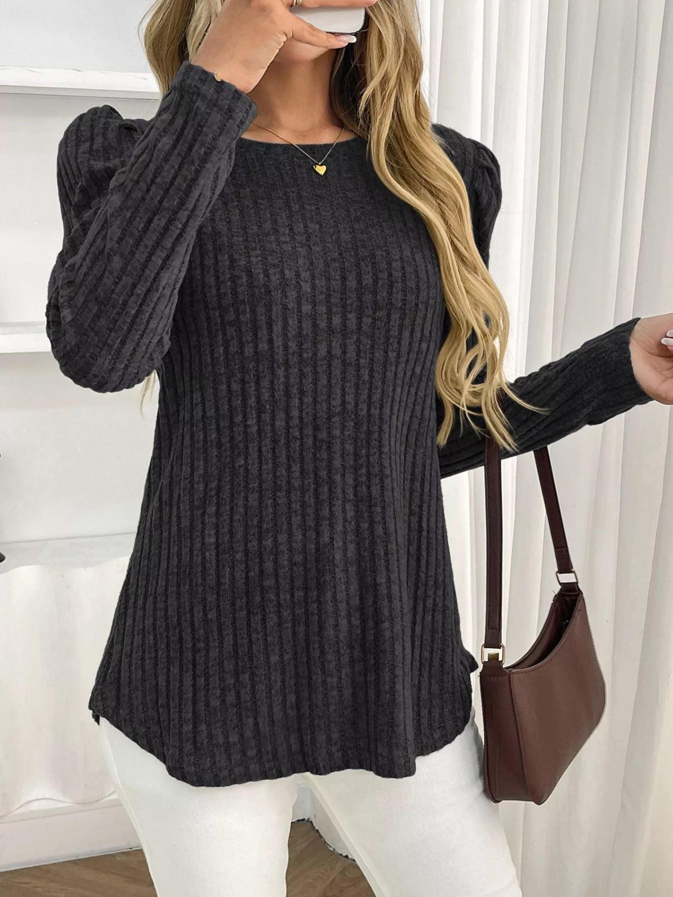 Round Neck Puff Sleeve T-Shirt