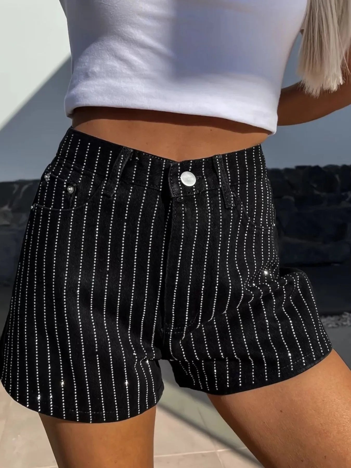 High Waist Wash Denim Shorts Black